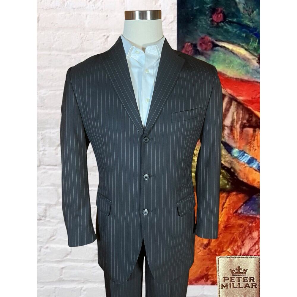 Peter Millar 40R 32W Dark Navy Blue Gray Pinstripe 2 Piece Suit Jacket Pants - Picture 5 of 16